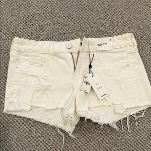 Express Cream Distressed Jean Shorts